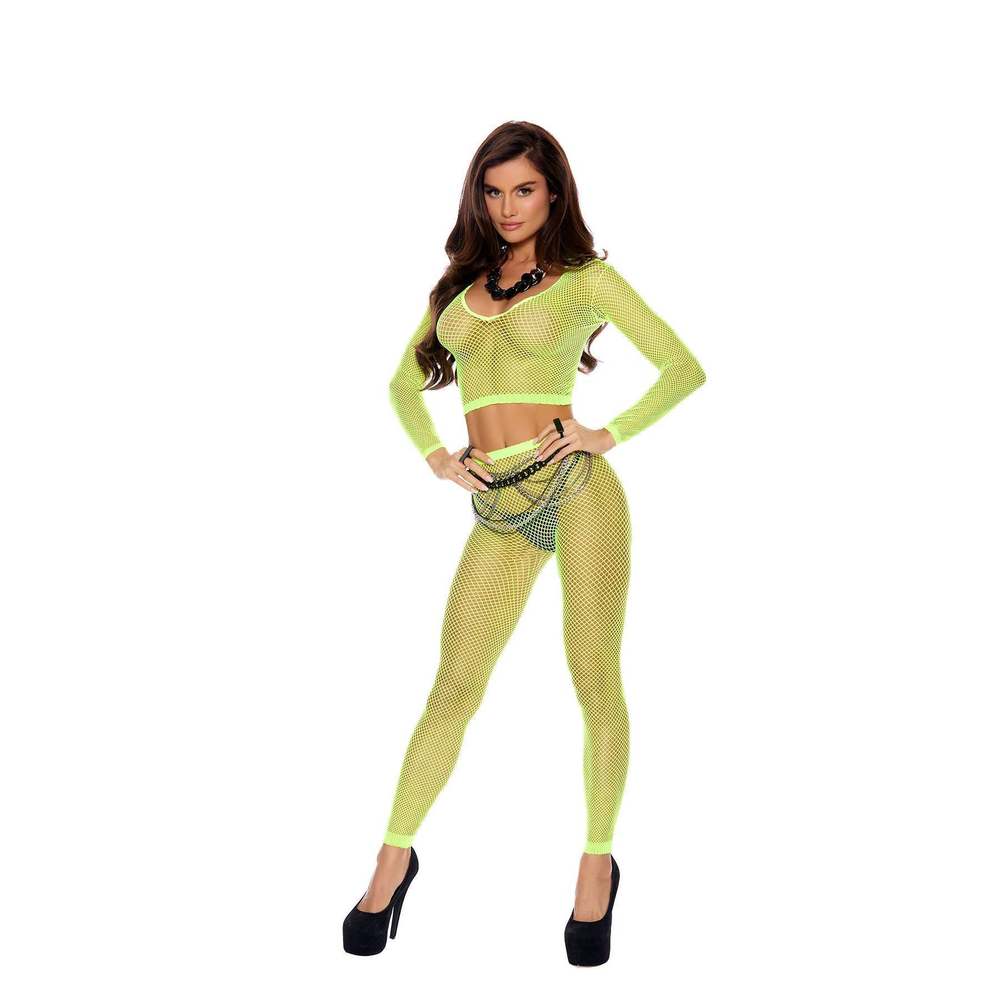 Long Sleeve Diamond Net Top And Matching Leggings.